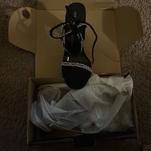 Black sequined tie up heels (never worn) still in original packaging